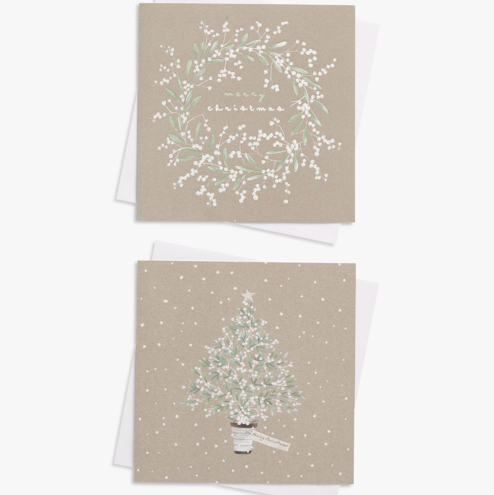 Mistletoe Wreath & Tree Large Charity Christmas Cards, Box of 8