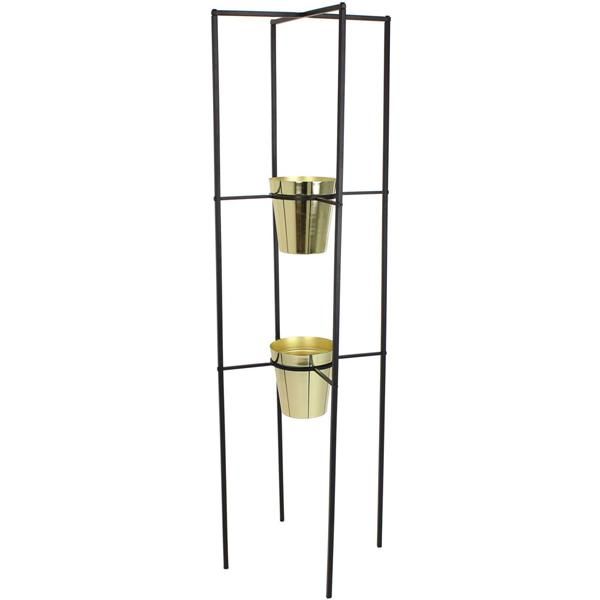 Azarin Planters with Stand in Black and Gold