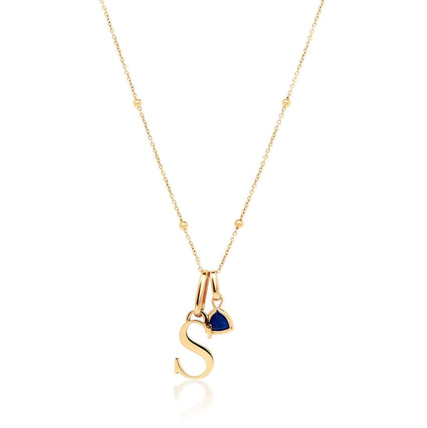 Personalized Initial & Droplet Birthstone Necklace in Gold
