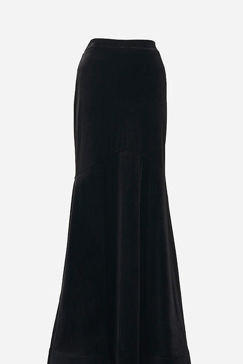 Jennifer Lawrence wears velvet maxi skirt and shirt in Paris