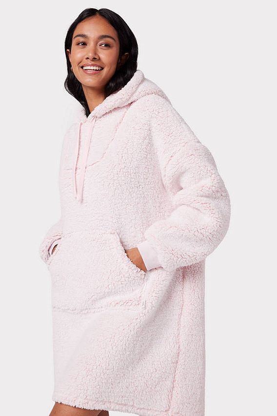 Oversized Fleece Hooded Lounge Top, Pink