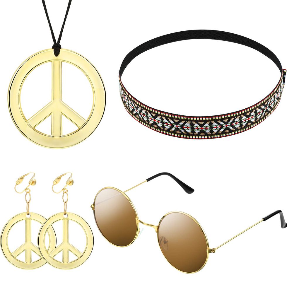 4 Pcs Hippie Costume Accessories Set 70s Peace Sign 60s Outfits for Women  Necklace Daisy Earrings Flower Headband Sunglasses