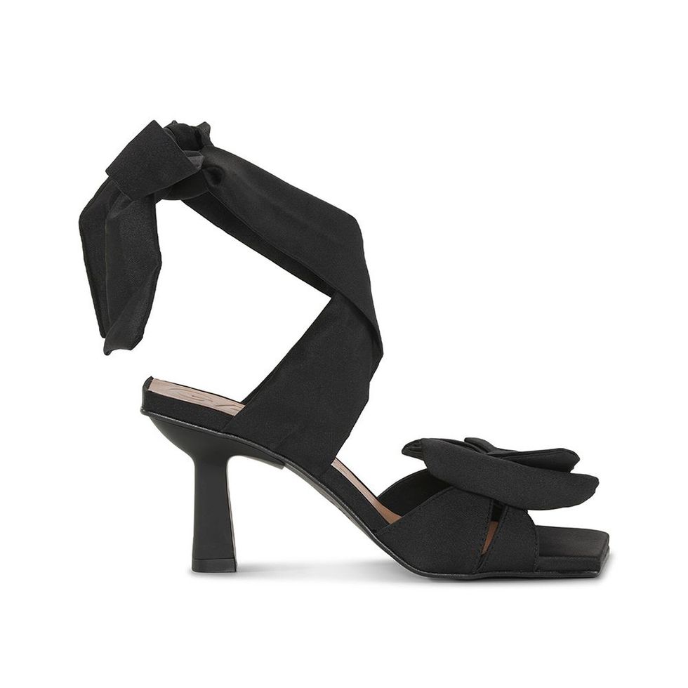 Black Soft Bow Heeled Sandals