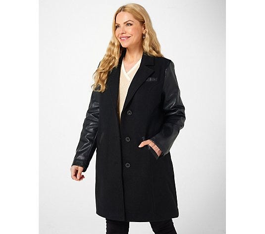 Ruth Langsford Coat with Faux Leather Sleeves
