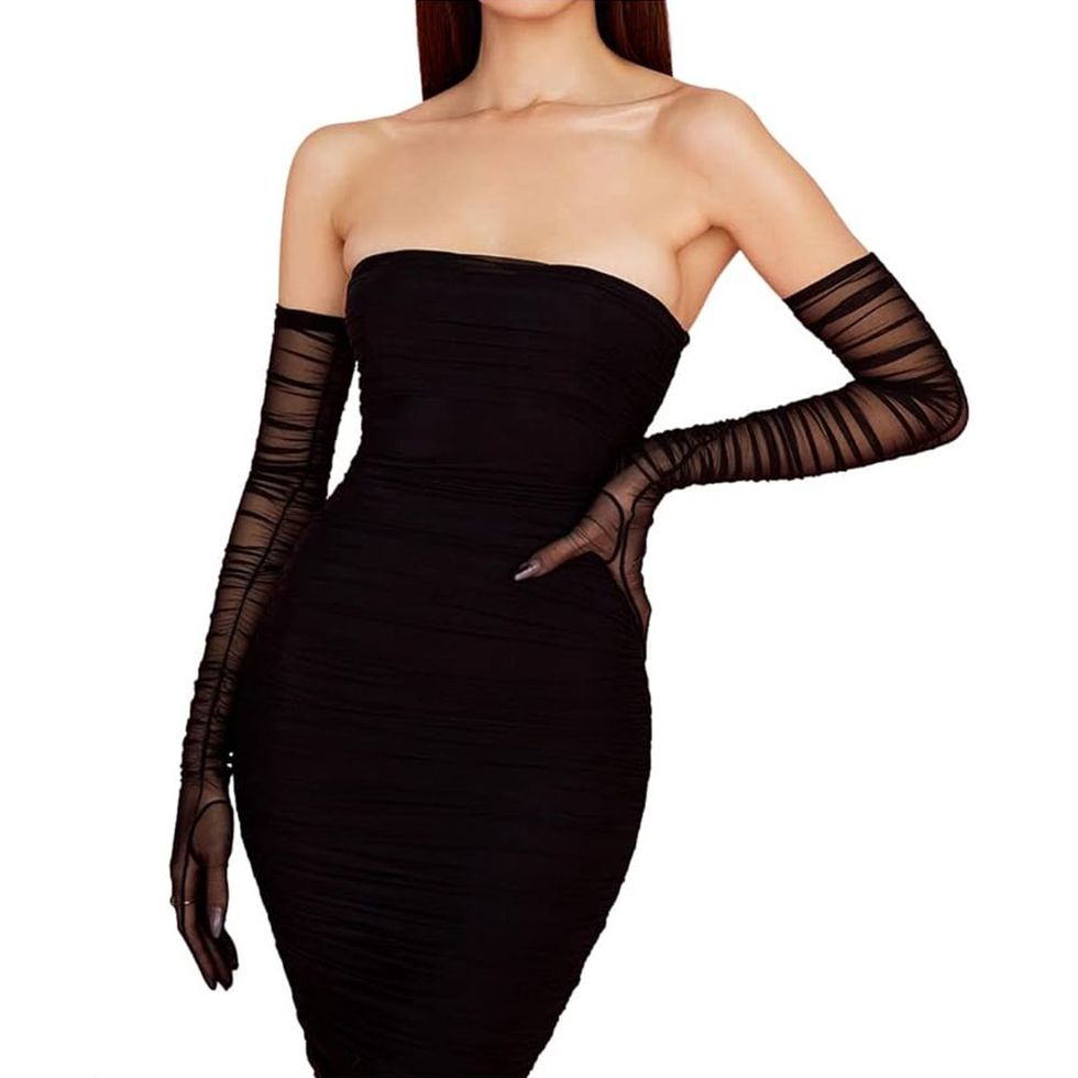 Super Long Stretchy Ruched Mesh Tulle Sheer Gloves 