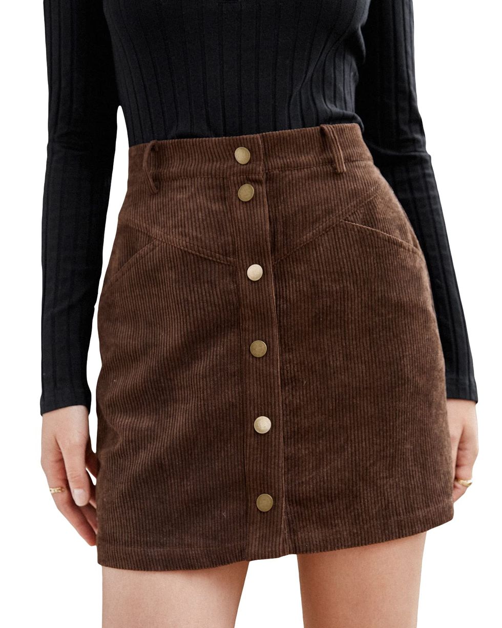 Corduroy A-line Button Skirt