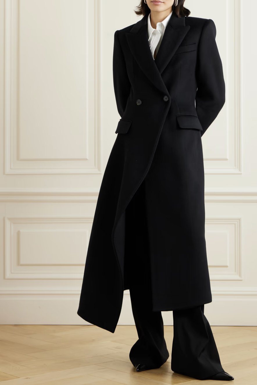 Double Breasted Black Wool Coat for Women