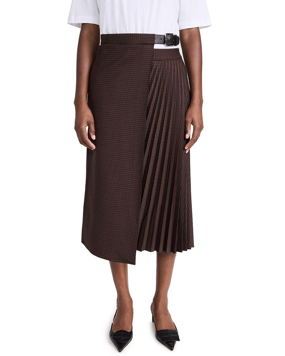 Jett Suiting Pleated Wrap Skirt