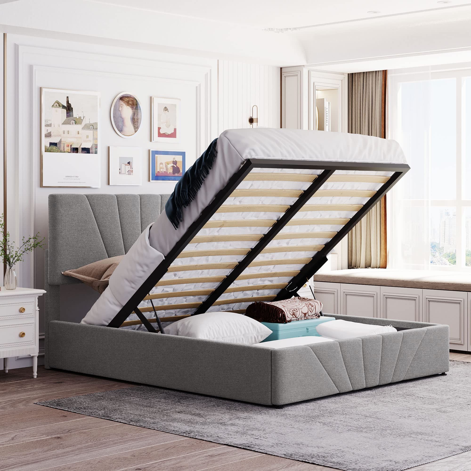 Upholstered bed deals with side storage