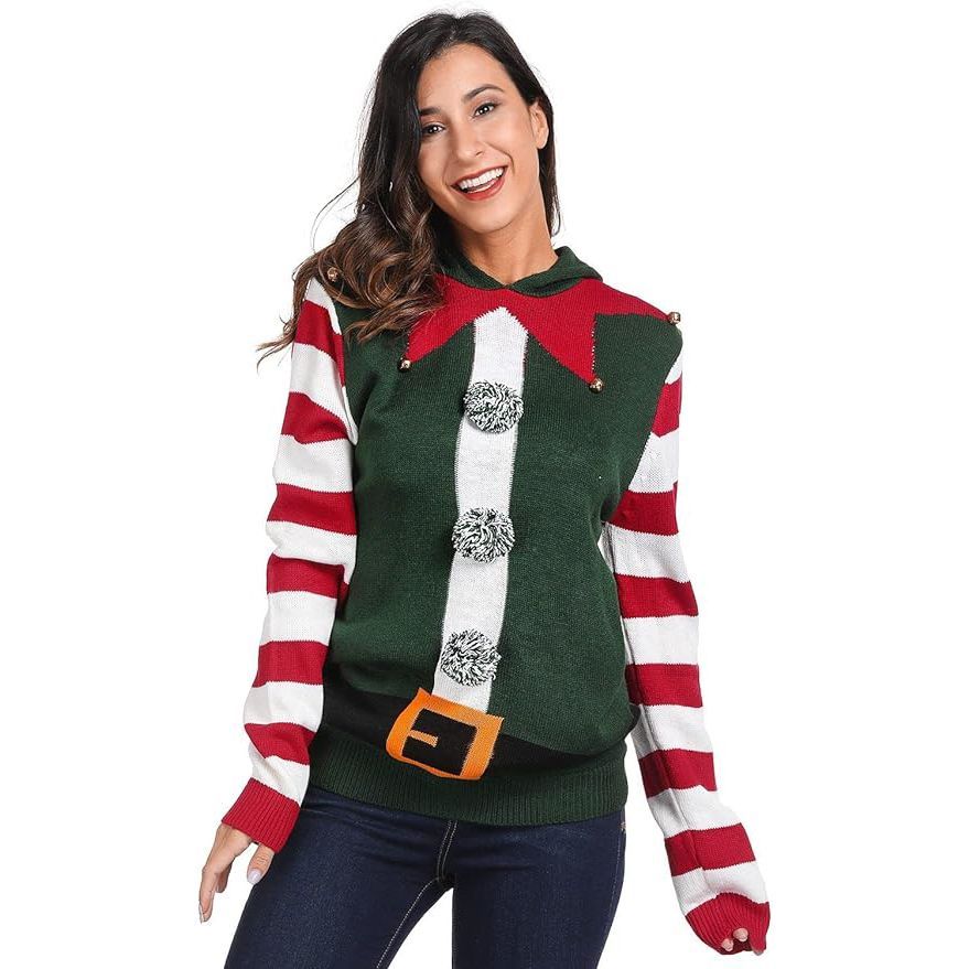 Striped Elf Ugly Christmas Sweater