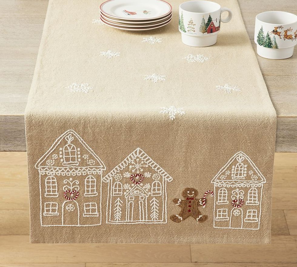 Gingerbread Village Embroidered Table Runner