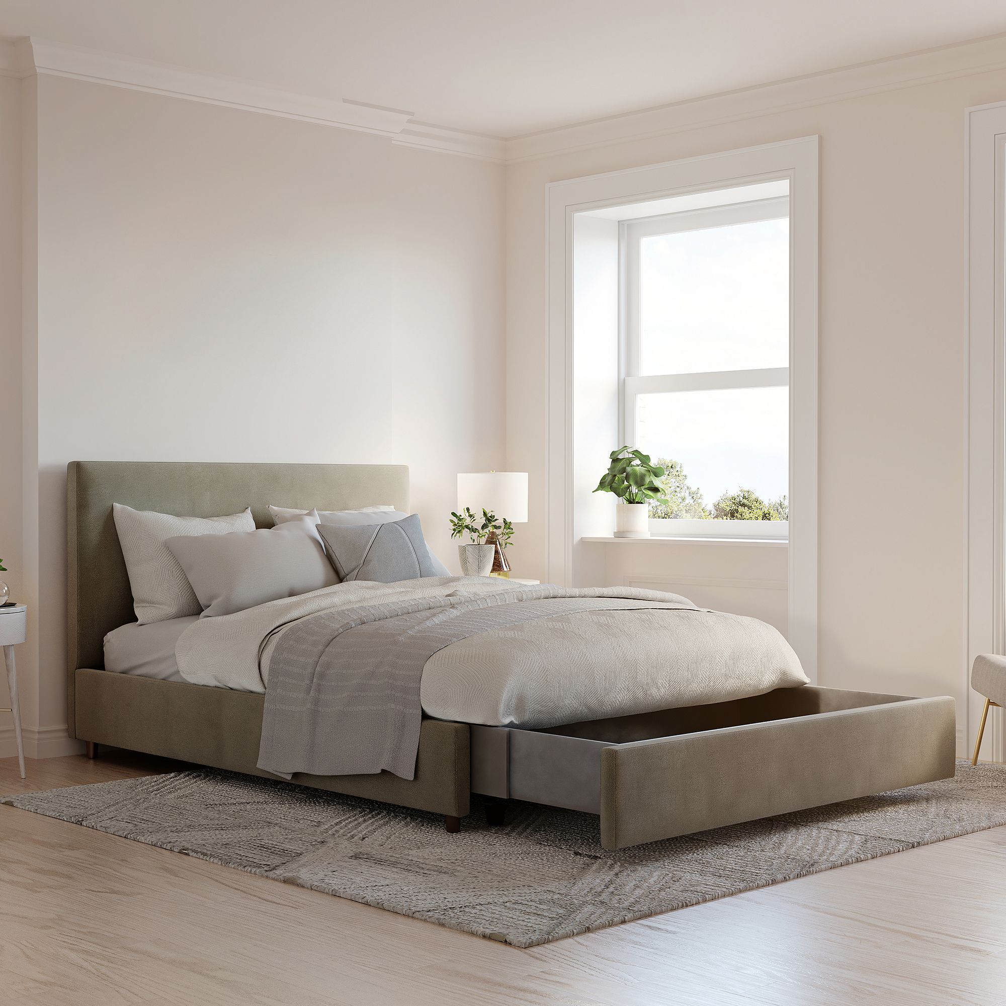 Platform bed with storage deals and nightstands