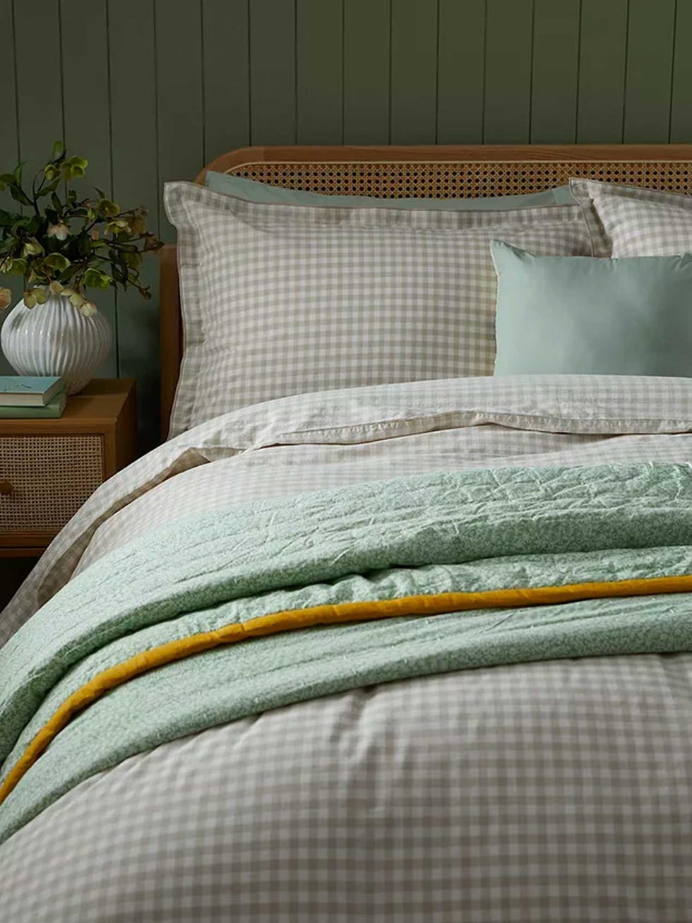Gingham Single Duvet Cover Set, Natural-£65-£95