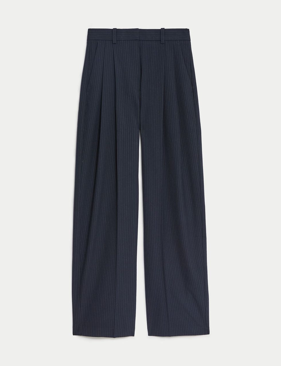 Pinstripe Pleat Front Wide Leg Trousers