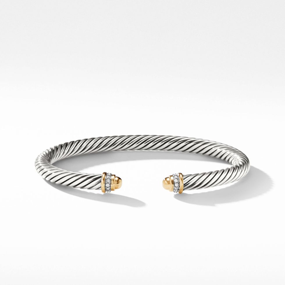 Cable Classics Bracelet in Sterling Silver with 18K Yellow Gold Domes and Pavé Diamonds