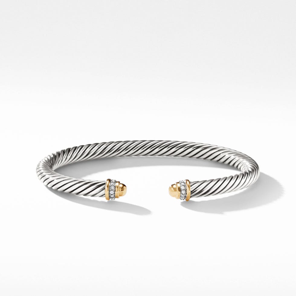 Cable Classics Bracelet in Sterling Silver with 18K Yellow Gold Domes and Pavé Diamonds Cable Classics Bracelet in Sterling Silver with 18K Yellow Gold Domes and Pavé Diamonds