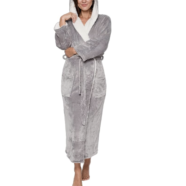 Silver Lilly Womens Robe Hooded Sherpa Lined - Long Plush Soft Luxury Bathrobe