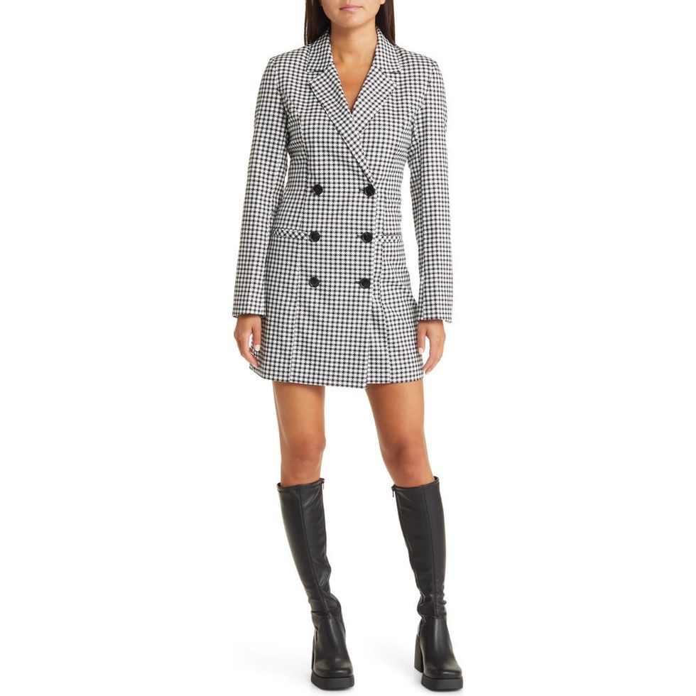 Double Breasted Houndstooth Blazer Dress