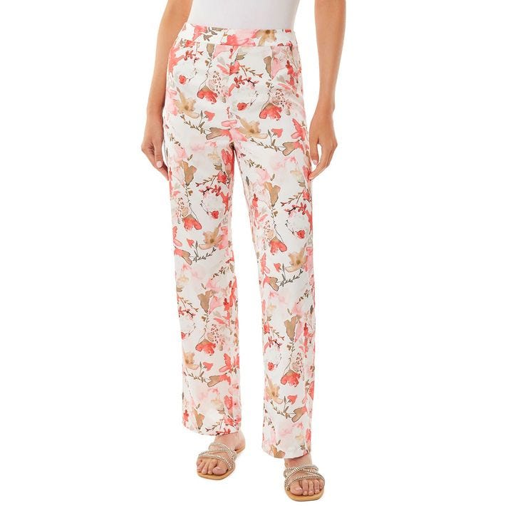 Watercolor Floral Wide Leg Crepe de Chine Pant