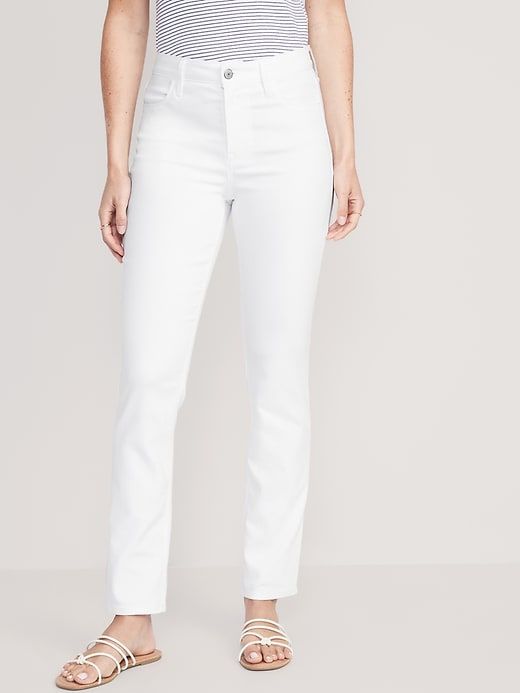 High-Waisted Straight White Jeans