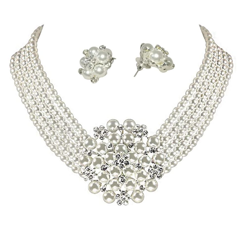 Faux Pearl Necklace and Earrings 
