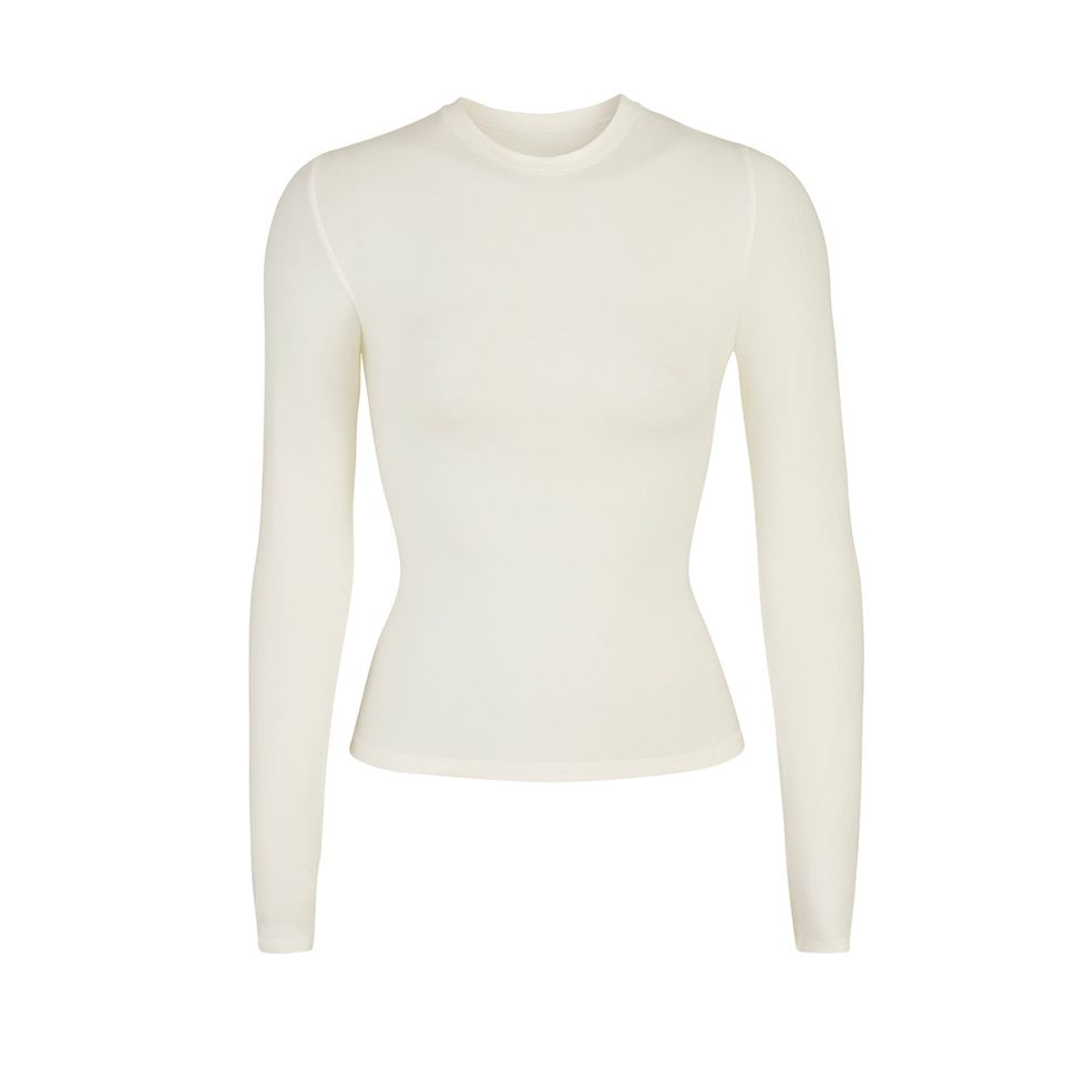 Skims Essential Crew Neck Long Sleeve Cream Off White Bodysuit XXS