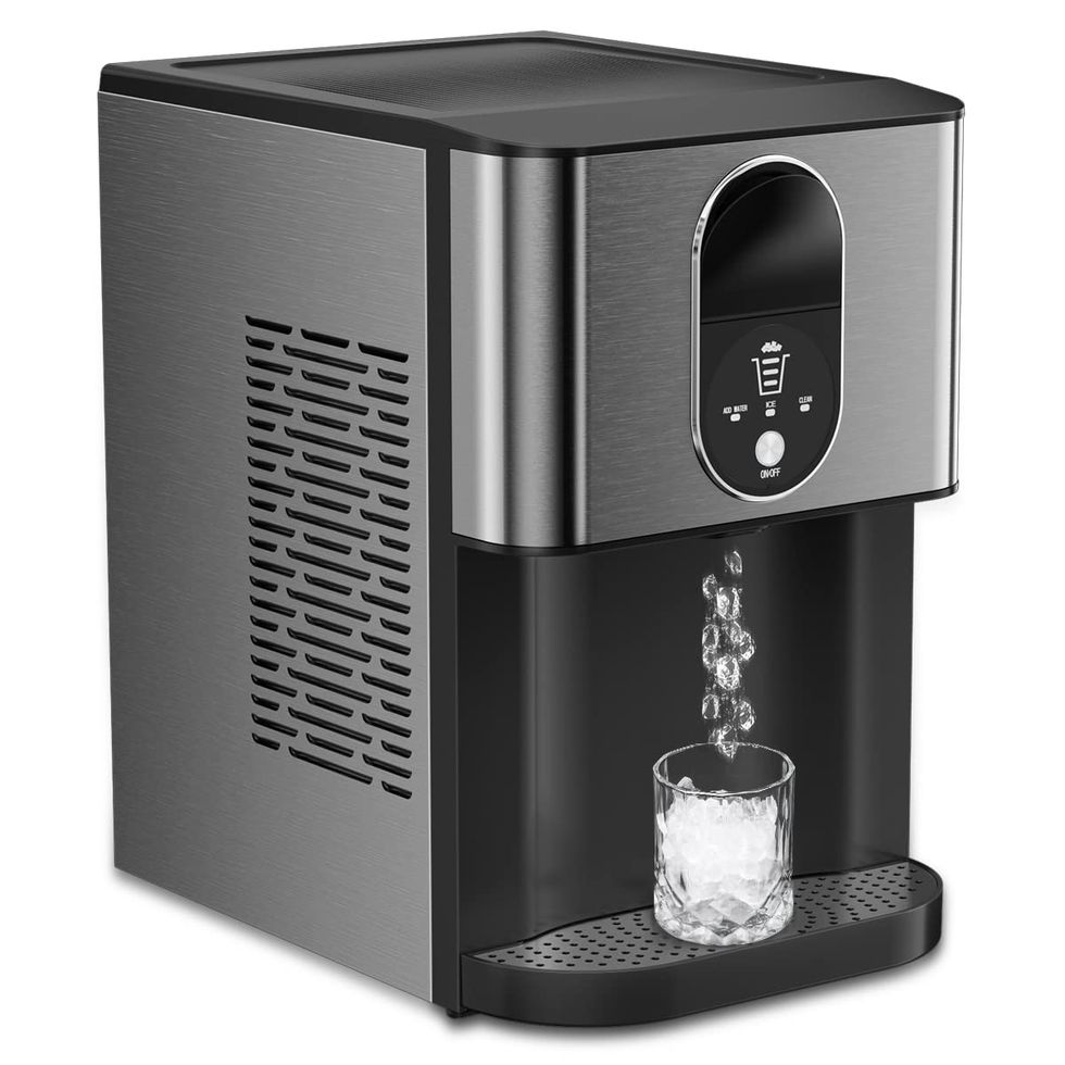 Kismile Nugget Ice Makers Countertop,Portable Ice Maker Machine with  Crushed Ice, 35lbs/Day,One-Click Operation,Self-Cleaning Countertop ice
