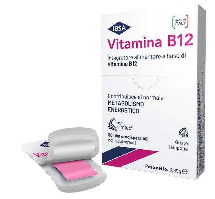 Integratore alimentare a base di Vitamina B12 che contribuisce al normale metabolismo energetico al gusto di lampone