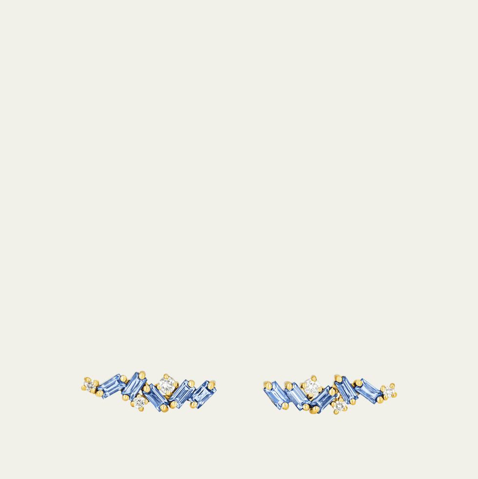 Diamond and Light Blue Sapphire ZigZag Earrings Diamond and Light Blue Sapphire ZigZag Earrings
