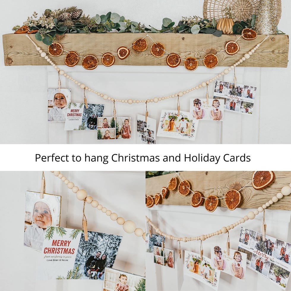 Wood Bead Garland With Clothespins