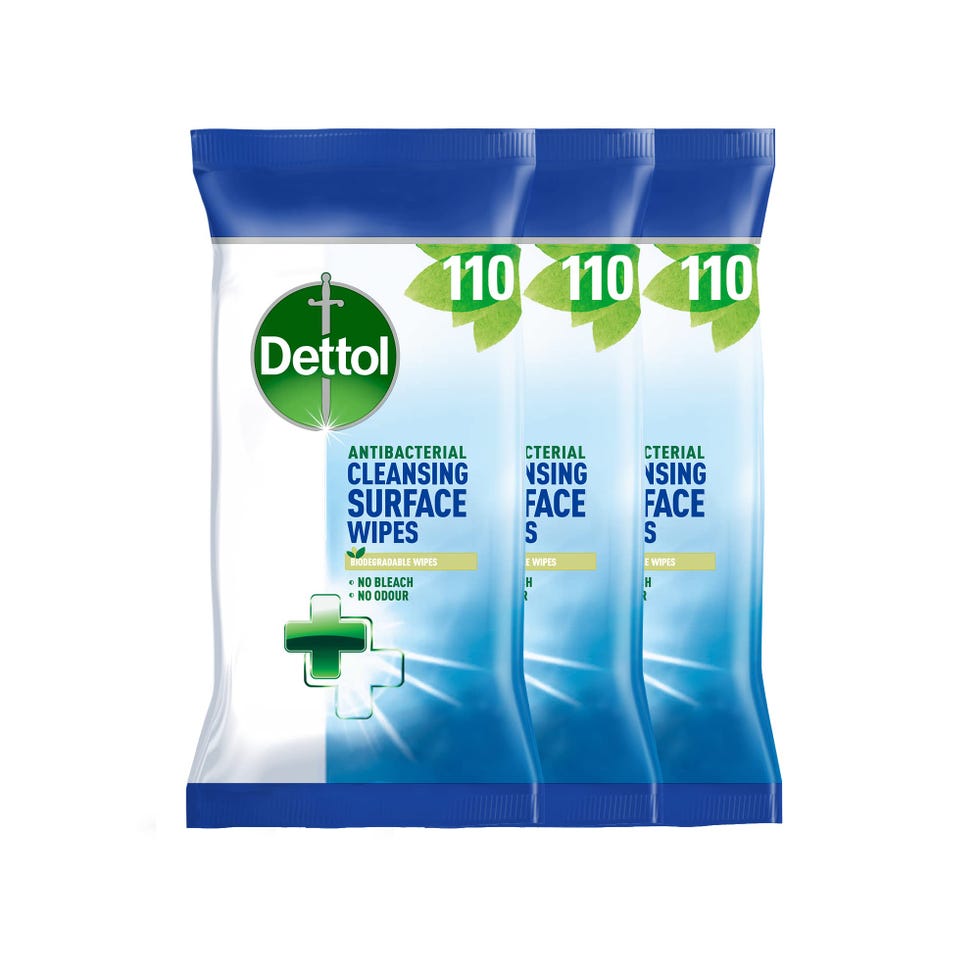 Dettol Antibacterial Biodegradable Surface Cleaning Disinfectant Wipes, 3 Packs
