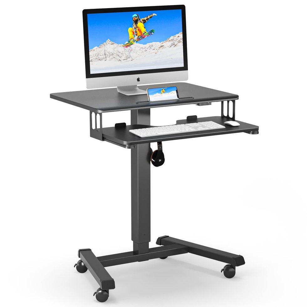Two-Tier Mobile Computer Workstation with 4 Rolling Castors