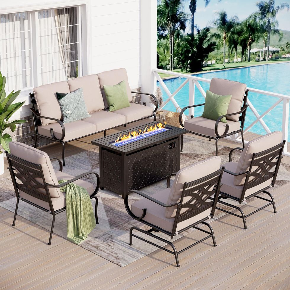 Patio Furniture Set with Gas Fire Pit Table 