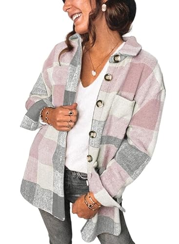 PRETTYGARDEN Women's 2023 Fall Clothes Plaid Shacket Jacket Long Sleeve Button Down Flannel Shirts Fashion Blouse