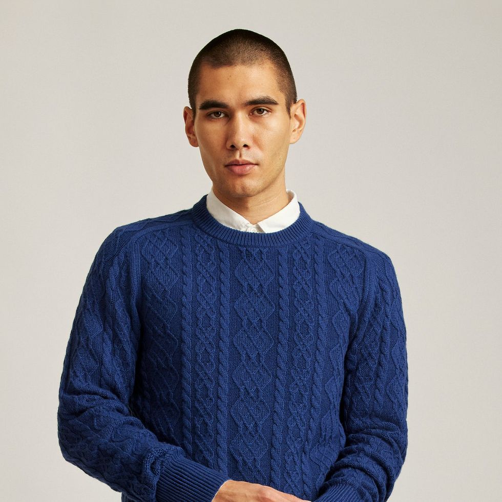 Chunky Wool Jumper, Mens Cable Polo Neck Jumper