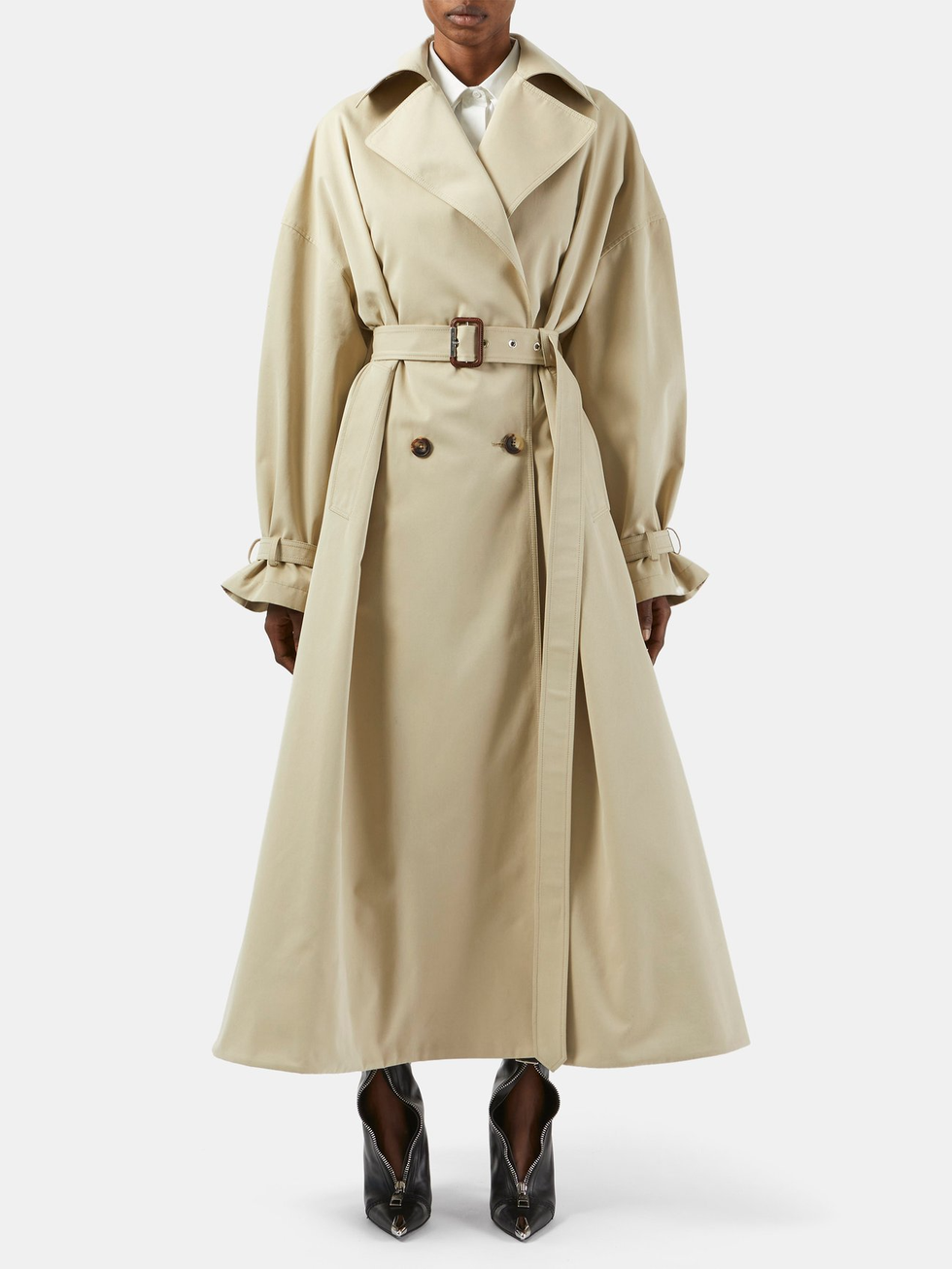 Oversized cotton-gabardine trench coat