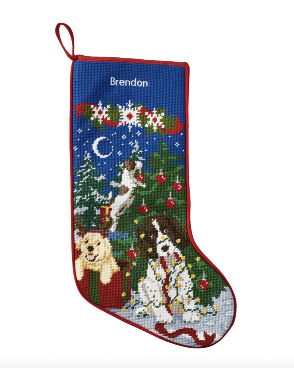 Green Santa Stocking  Needlepoint christmas stockings, Christmas stockings,  Cross stitch christmas stockings