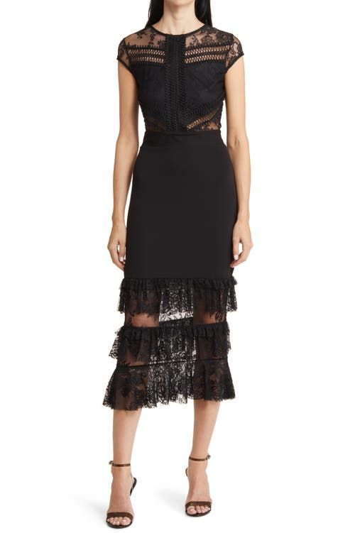 Black Tiered Lace Midi Dress