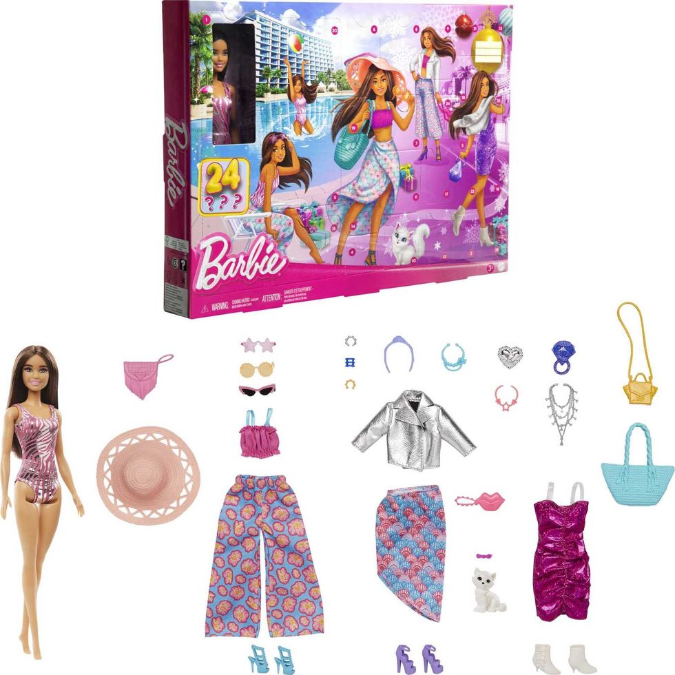 Doll and Fashion Advent Calendar, 24 Clothing and Accessory Surprises Like Swimsuit, Dress, Hat and Pet Kitten
