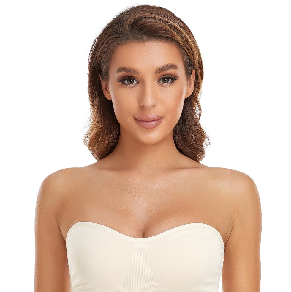  Womens Strapless Bra Silicone-Free Minimizer Bandeau Plus  Size Unlined White 32B
