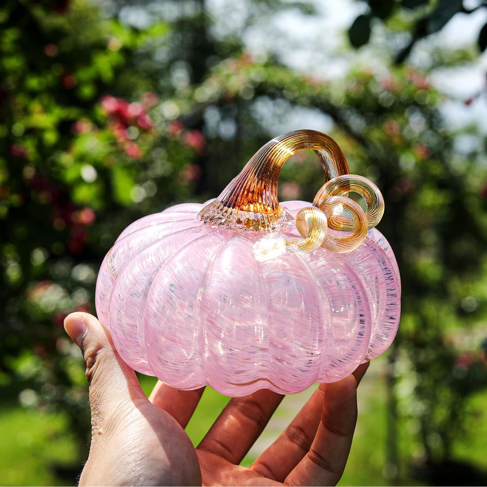 Glass Pink Pumpkin Figurine