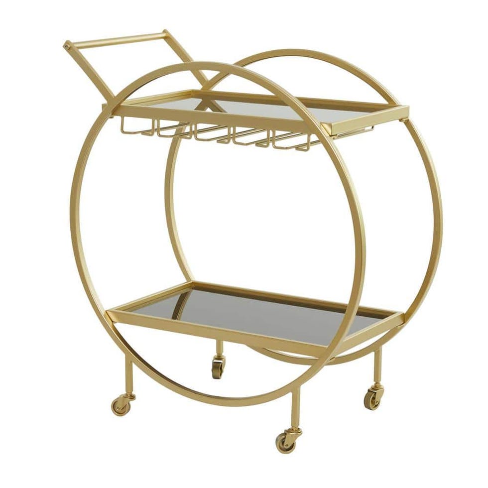 Litton Lane Gold Metal Contemporary Bar Cart