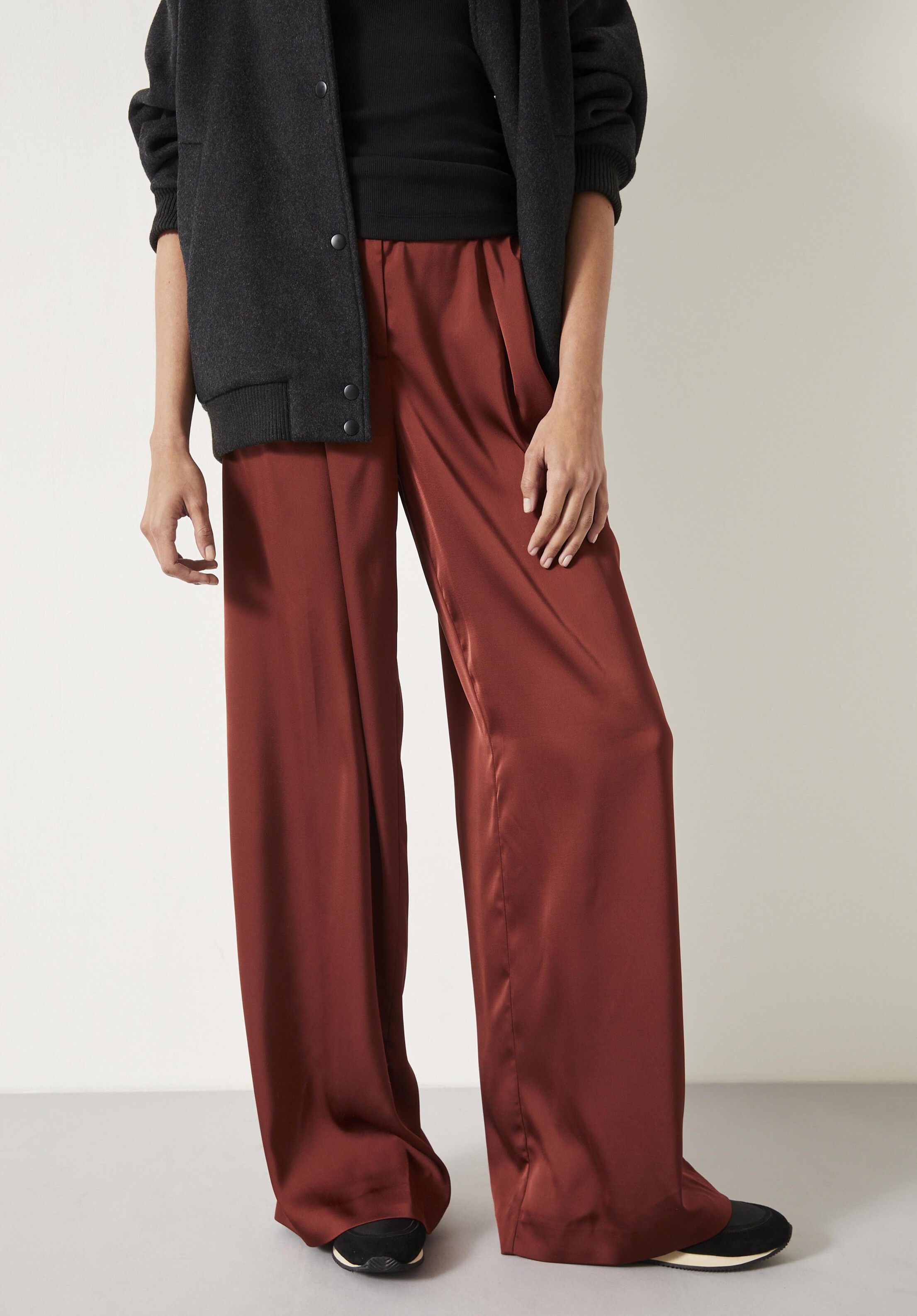 Wide leg satin trousers with lizard print Woman, Beige | TWINSET Milano
