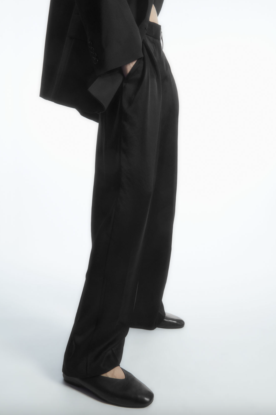 Wide-leg Pleated Satin Trousers