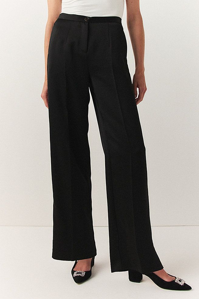 Relaxed Satin Wide Leg Trousers