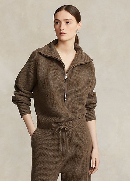 Cashmere half best sale zip sweater women's