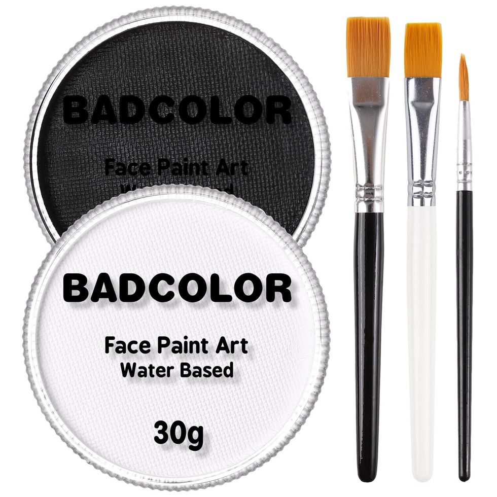 Black & Clown White Face Body Paint with 3Pcs Painting Brushes