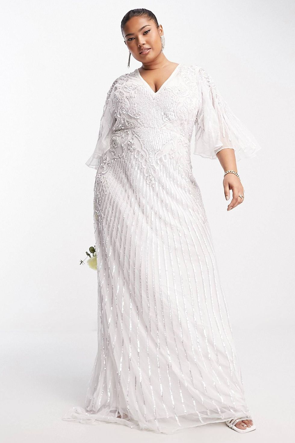 Eliza flutter sleeve embellished wedding dress