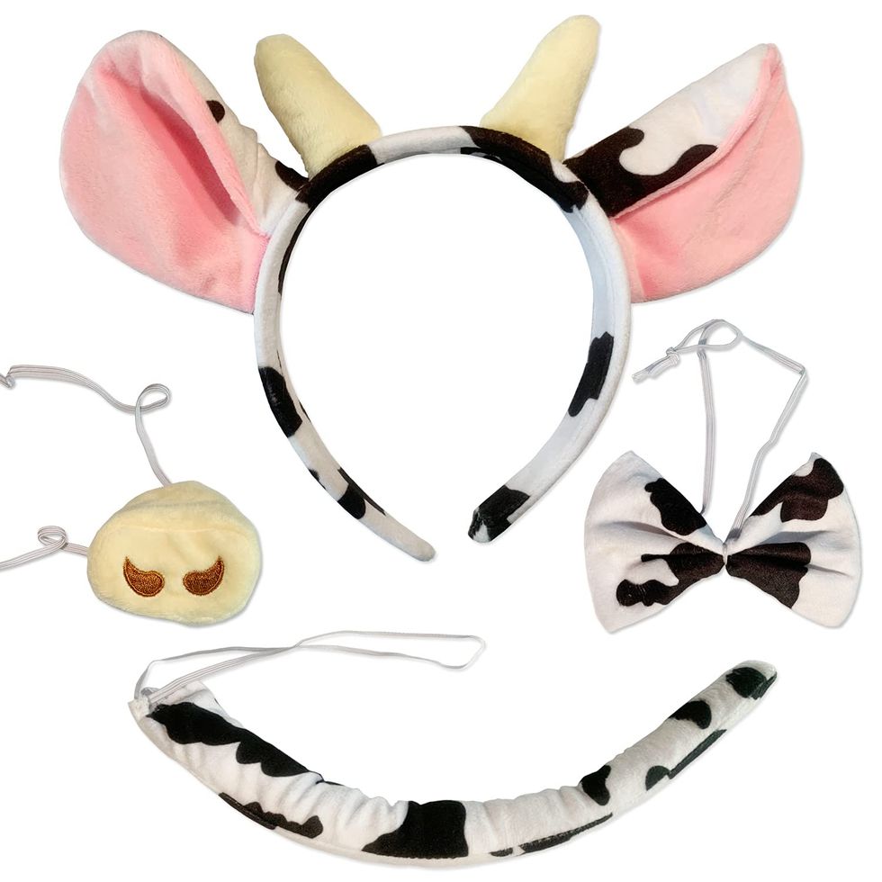 4 Pieces Set Cow Ears Headband Nose Bowtie and Tail