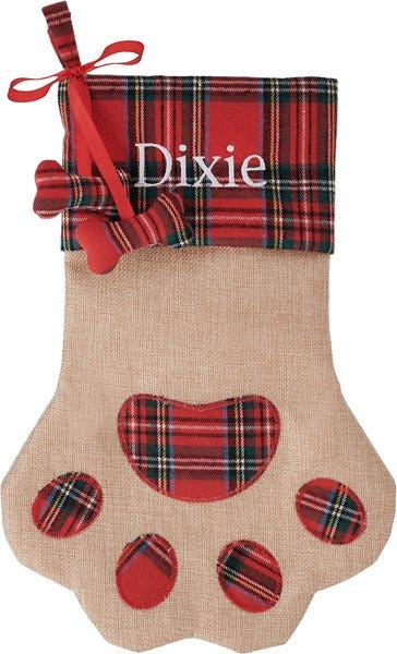 Paw Personalized Plaid Dog Stocking